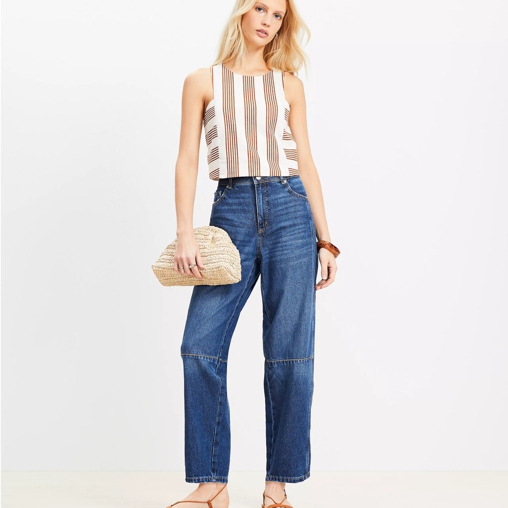 LOFT Tall High Rise Barrel Jeans In Dark Wash 30 Tall